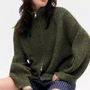 Urbanoutfitters | UO Finn Funnel Neck Zip-Through Cardigan | NWT | Dark Green